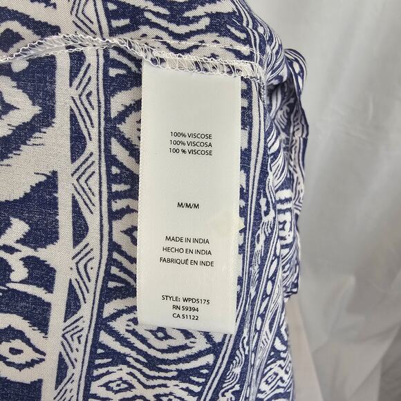 Beachlunchlounge Viscose Ikat Tunic Dress Navy White M Made in India Boho NWOT - Picture 4 of 4